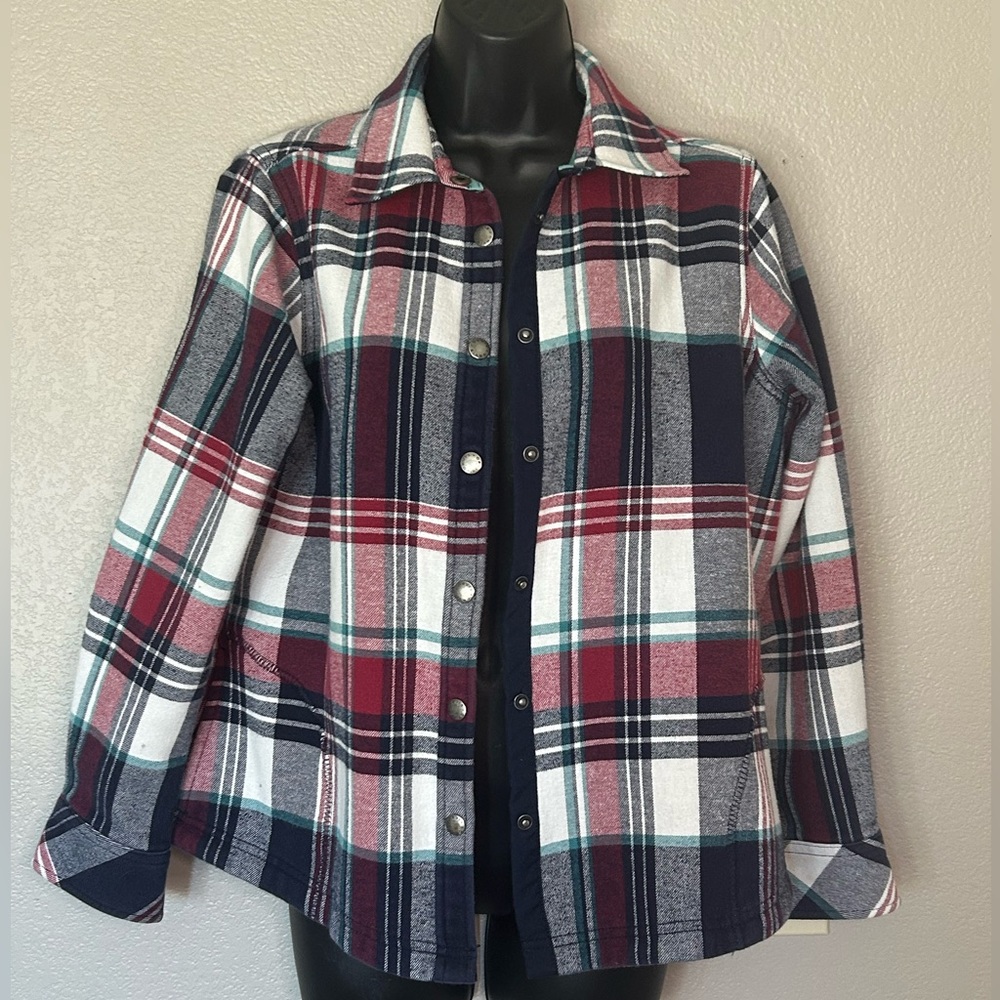 Orvis Women's Fleece-Lined Flannel Shirt Jacket Plaid Snap-Front Shacket Sz M